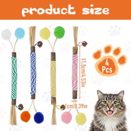 JJUNW Pack of 4 Catnip Sticks, Matatabi Stick Cat Natural Cat Sticks Chew Sticks Cat Toy, Cat Chew Wood Sticks for Cat to Play Chew Stress Relieve Dental Care