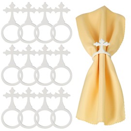MWOOT Cross Napkin Rings Set of 12, White Crosses Religious Wooden Napkin Ring Holders Buckle for Easter Wedding Holiday Dinner Party Banquet Decoration, First Communion Table Settings Accessories