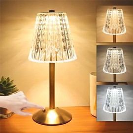 Cordless Table Lamp, 3 Colors Dimmable Crystal Lamp, Rechargeable Battery Operated Touch Lamp, Gold Metal Base Desk Lamps,Portable LED Small Table Lamp for Living Room Bedroom Bar Dining(Style B)