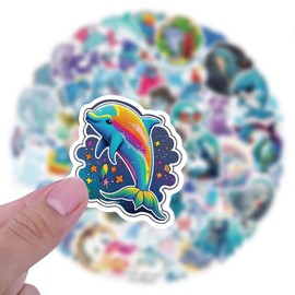 Cute Dolphin Stickers for Kids Teens Adults, 60Pcs Funny Dolphin Vinyl Laptops Decals, ZLWSD Cartoon Marine Animals Sticker for Decor Water Bottles Bumpers Journaling Guitar