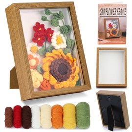 IMZAY Sunflower Crochet Kit with Photo Frame, Sunflower Knitting Weaving Set with Yarn, Hooks, Instruction, Stitching Markers, Fiber Fill, Floral Wire, Crochet Set for Mother's Day, Thanksgiving Day
