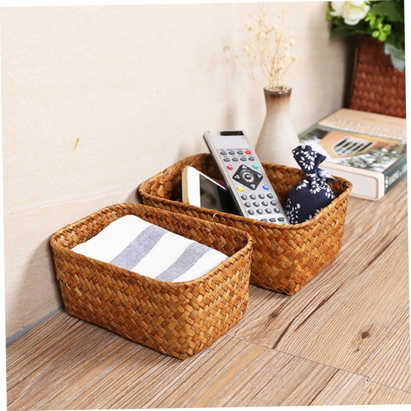 KOMBIUDA Rattan Storage Basket Handwoven Storage Basket Seagrass Woven Basket