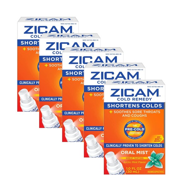Zicam Cold Remedy Plus Oral Mist Arctic Mint - 1 oz, Pack of 5