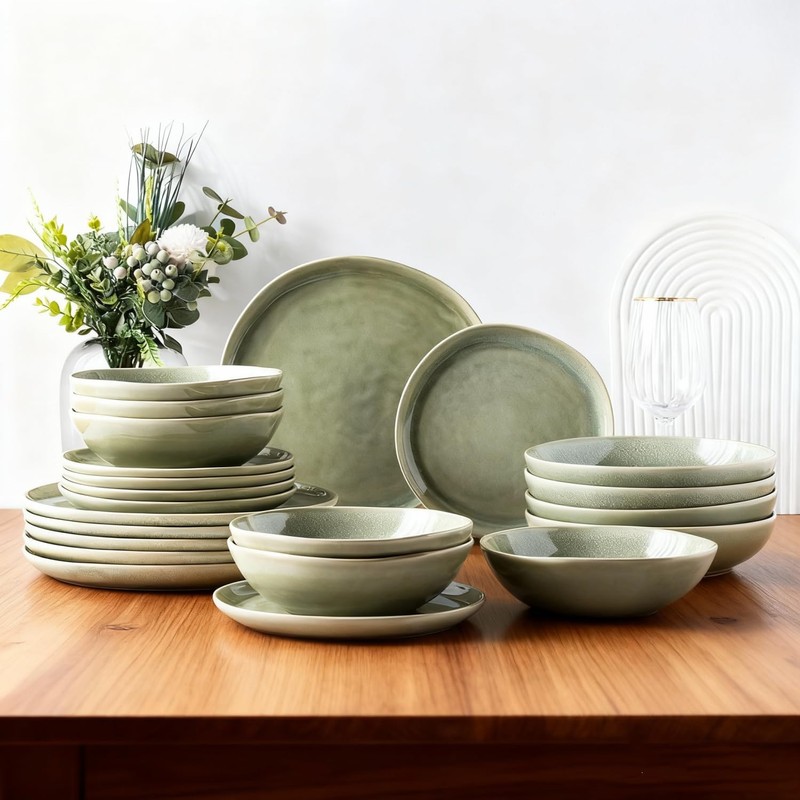 AmorArc Ceramic Dinnerware Sets,Handmade Reactive Glaze Stoneware Plates and Bowls