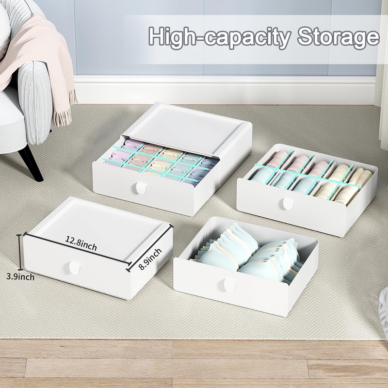 Tynulox Underwear Organizer Drawer, 15 Cells Plastic Socks Drawer, Stackable