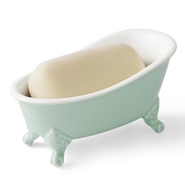 NEWHENGS 6.1“ Vintage Ceramic Mini Decorative Clawfoot Bathtub Bar Soap Dish, Kitchen Sponge Holder and Shower Tray for Bathroom, 1 Pack (Bright Teal)