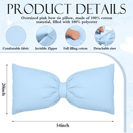 AceOrbit Blue Long Bow Pillow 12 x 30 Inch 100% Cotton Oversized Pillow Coquette Big Bow Shaped Cushion Aesthetic Room Decor Cushion for Bed Sofa Couch Holiday Car Coquette Decor