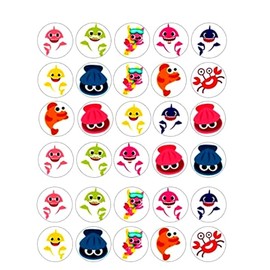 30 x Baby Sharks Themed Edible Cupcake Toppers | Uncut on Wafer Sheet- Qty 30-1.5” each