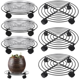 6 Packs Large Metal Plant Caddy with Wheels 13" and 11.8" Heavy-Duty Wrought Iron Rolling Plant Stands with Casters Plant Dolly Plant Roller Base Indoor and Outdoor Plant Pot Movers Planter Rollers
