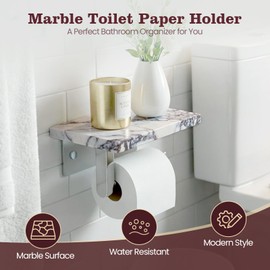 SAMAH Marble Toilet Paper Holder with Shelf, 304 Stainless Steel Wall Mounted Toilet Roll Holder, Tissue Holder for Bathroom, Washroom, RV, Premium Marble Bathroom Accessories for Modern Decor