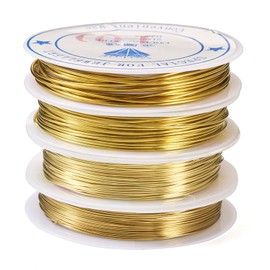 Spritewelry 4 Rolls Round Copper Wires 0.5mm 0.6mm 0.8mm 1mm Brass Craft Beading Wire for Bracelet Necklace Jewelry Making Golden