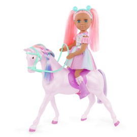 Glitter Girls – 14-Inch Equestrian Doll and Horse – Blue Eyes & Pink Hair – Rainbow Mane & Removable Saddle – Cowgirl Boots, Top Hat & Dress – 3+ Years – Areli & Adore
