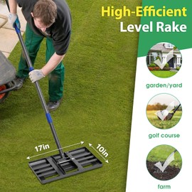 Lawn Leveling Rake, 6 FT Long Lawn Leveler with 17 x 10 Small Rakes Head for Smooth Garss Soil Dirt Sand, High Effect Long Handle Ground Leveling Tool with Round Edge for Yard Garden, No Flip