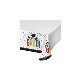 Creative Converting 349670 Colorful Graduation Paper Tablecloth, Multicolor
