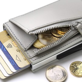 Ögon CZ-Blaster Card Holder Cascade Wallet Zipper Aluminium and Italian Leather Blaster