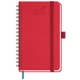 BEZEND Pocket Calendar 2026 Weekly and Monthly Planner, 3.5" x 6" Small 12-Month Agenda (Jan-Dec 26) Daily Appointment, Note, Storage Pocket, Pen Holder, Vegan Leather Softcover, Spiral - Red