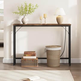 GarveeHome 5.9" Narrow Console Table with Power Outlets, Compact Sofa Table with Storage, Sleek Design for Living Room, Entryway, Hallway, and Foyer - (Rustic Brown)