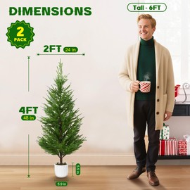 Suntee 2 Pack Artificial Christmas Trees with White Pot, 4FT Realistic Norfolk Pine Trees for Christmas Decorations, Fake Pine Tree for Office, Living Room, Apartment, Living Room, Xmas Decor