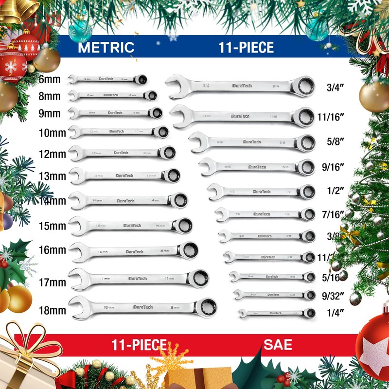 DURATECH Ratcheting Wrench Set, Combination Wrench Set, SAE & Metric,