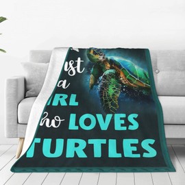 Just A Girl Who Loves Turtles Blanket Teal Sea Turtle Decor Throw Blanket Gifts for Girls Boys Super Warm Soft Plush Lightweight Fleece Flannel Blanket Bedding Blanket for Kids Adults Women 50"X40"