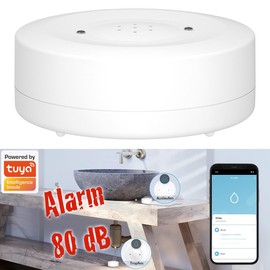 Luminea Home Control Water Detector Sensor: WiFi Water Detector with Loud Alarm and Worldwide App Notification (Water Detector for Drainage Slot, Water Alarm, Washing Machine)