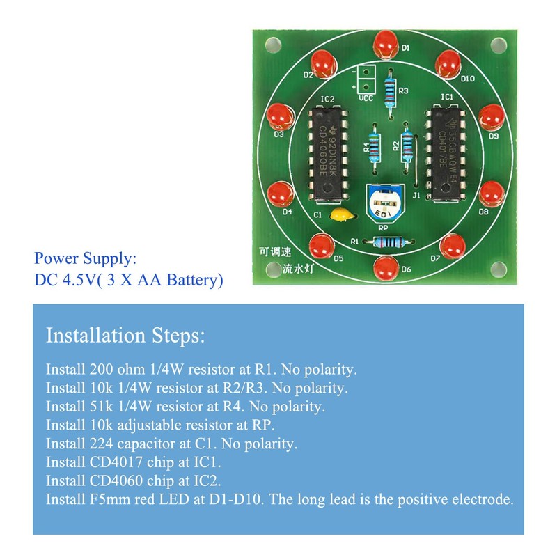 Soldering Practice Kit Adjustable Speed Flow LED Light Soldering Projects