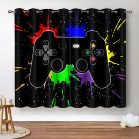 Jekeno Game Controller Blackout Curtains for Kids Boys Teens Bedroom Colorful Video Game Gamer Gaming Gamepad Decor for Home Living Room Grommet Window Drapes 2 Panel Set, 52"x84"