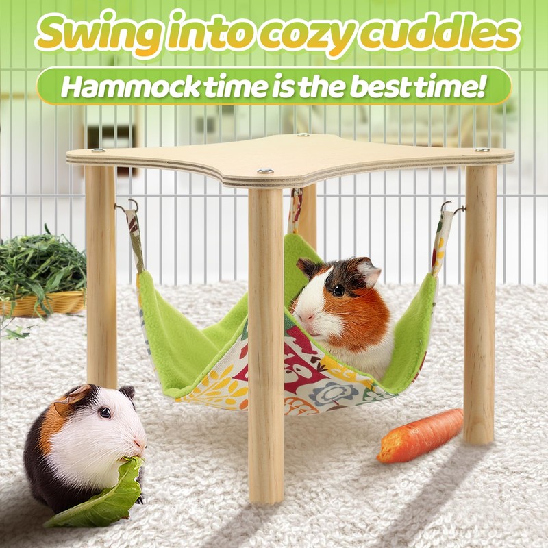Guinea Pigs Hammock with Natural Wooden Stand - Hanging Hammock