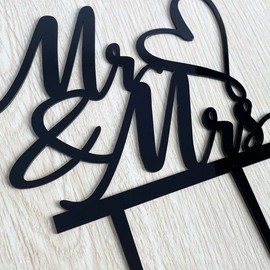 Mr and Mrs Cake Topper - Wedding, Engagement, Wedding Anniversary Cake Toppers Decorations, Black Acrylic