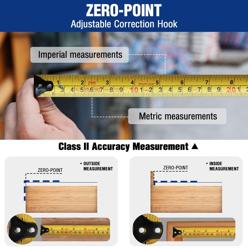 WORKPRO Tape Measure 8M 26FT, Retractable Professional Measuring Tape, Imperial