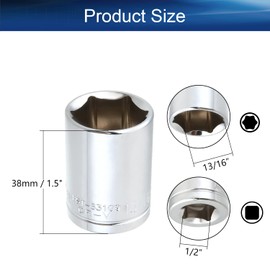 Auniwaig 1/2" Drive 13/16" 6-Point Impact Socket,Imperial Chrome Vanadium 3pcs