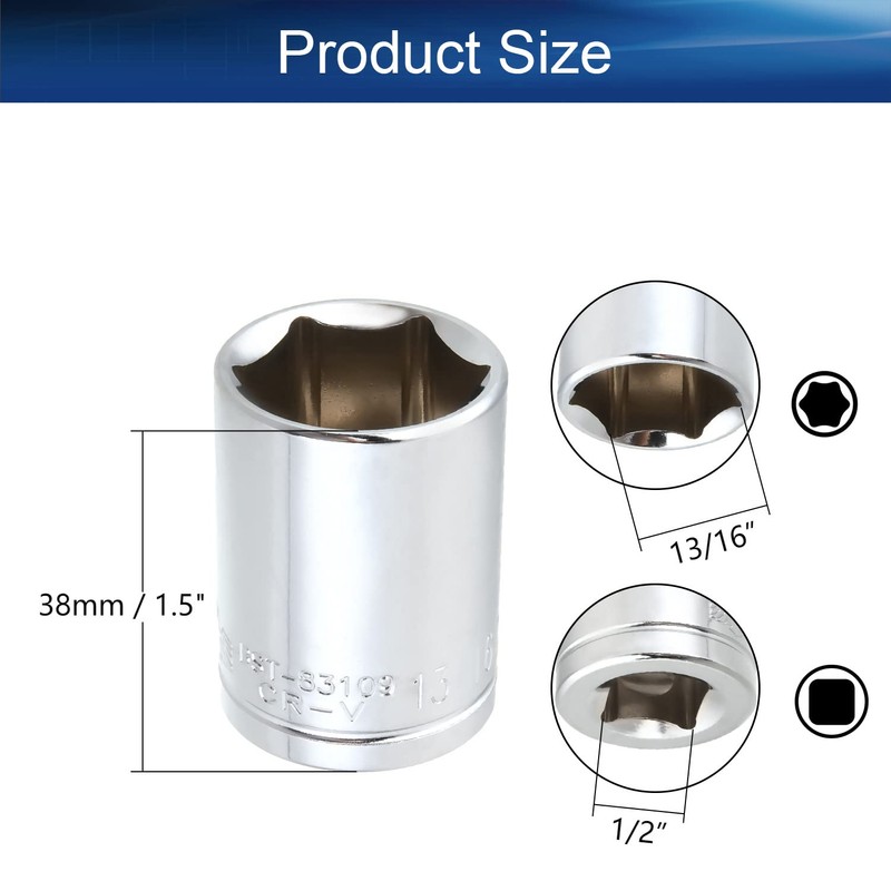 Auniwaig 1/2" Drive 13/16" 6-Point Impact Socket,Imperial Chrome Vanadium 3pcs