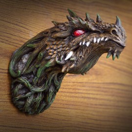 Ebros Gift Fantasy Green Dryad Tree Greenman Dragon Head Wall Decor Plaque With Red LED Illuminated Eyes Dungeons And Dragons Medieval Renaissance Legends Hanging Sculpture Home Decor