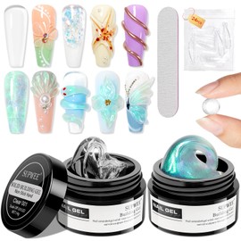SUPWEE Solid Builder Gel for Nails - Multifunctional Non-Stick Solid Builder Gel Clear Aurora Green 3D Sculpture Gel Nail Art Nail Extension Gel Carved Embossing Hard Gel