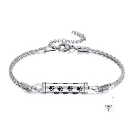 DAYLINLOVE Bar Paw Urn Bracelet 925 Sterling Silver Dog Cat Pet Paw Print Cremation Jewelry for Pets Ashes Animal Keepsake Memorial Bracelet
