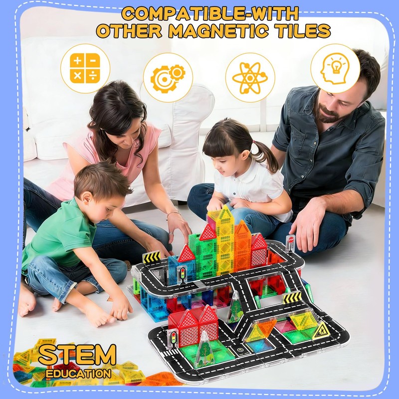 Mini Road Magnetic Tiles Set, Travel Magnetic Tiles with Metal
