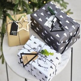 Ginger Ray Christmas Contemporary Wooden Gift Tags & Black and White Twine, Pack of 3, Small