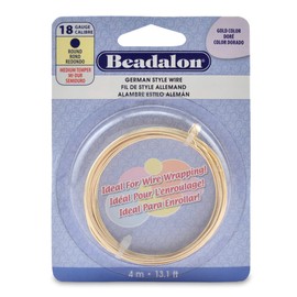 Beadalon German Style Wire for Jewelry Making, Round, Gold Color, 18 Gauge, 12 ft