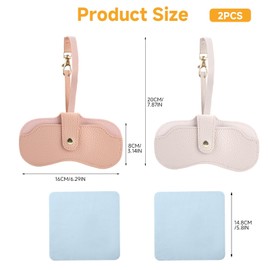 Wefaly Soft Glasses Case, Pack of 2, Portable Sunglasses Case for Women, Fashion Glasses Bag with 2 Glasses Cleaning Cloths, Soft PU Leather Glasses Case, Sunglasses for Hanging (Beige + Pink)
