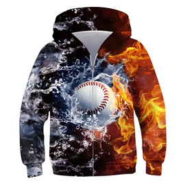 10-12 Years Old Boys Full Zip Sweatshirts for Teens Girls Casual Fire Hoodies Size 10 12 Youth Soft Fashion Pullover Juniors Autumn Winter Baseball Long Sleeve Jacket Shirts with Big Front Pockets