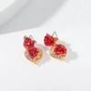 Rose Heart Dangle Earrings, Gold Tone with Red Rose and