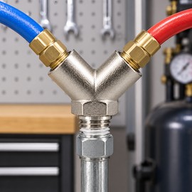1/4in NPT Y-Shaped Pipe Splitter for Flow Distribution – Nickel-Plated Brass Threaded Connector for Compatible Piping Systems