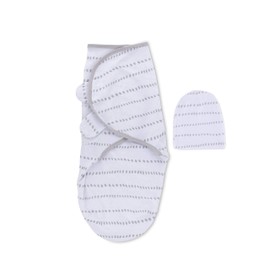 Petit Dreams Adjustable Swaddle and Beanie Set Jersey Knit Cotton for Baby Boy Or Baby Girl from 0-3 Months, Grey Dotted Stripes