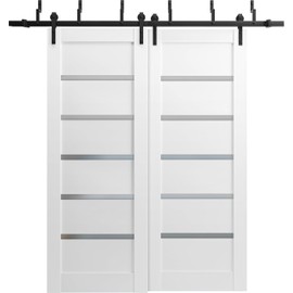 SARTODOORS Barn Bypass Doors | Quadro 4117 White Silk with Frosted Opaque Glass | Sample of Color