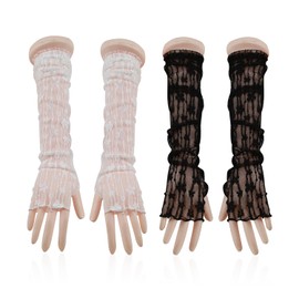2 Pairs Of Butterfly Printed Gloves, Long Lace Gloves, Women'S Finger-Exposed Gloves, Ele Gloves, Clothing Accessories.