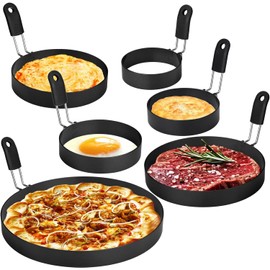 Egg Rings Set, 6 Stainless Steel Pancake Molds and Egg Ring Set, Non-Stick Round Egg and Omelet Pan for Roasting Eggs and Muffins