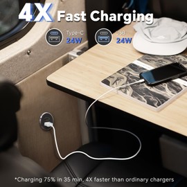 Obeaming RV USB Outlet All-Aluminum QC 3.0 USB-A & USB-C PD Dual High-Speed Charging Socket, Recessed Mount 12V USB Type-A Type-C Station for Camper Van Trailer Caravan Boat (Small 2)
