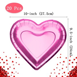 20 Pcs Heart Shaped Disposable Paper Plates 10-inch Serving Plates Trays for Wedding Birthday Valentine's Day Bridal Showers Party Supplies (Pink)