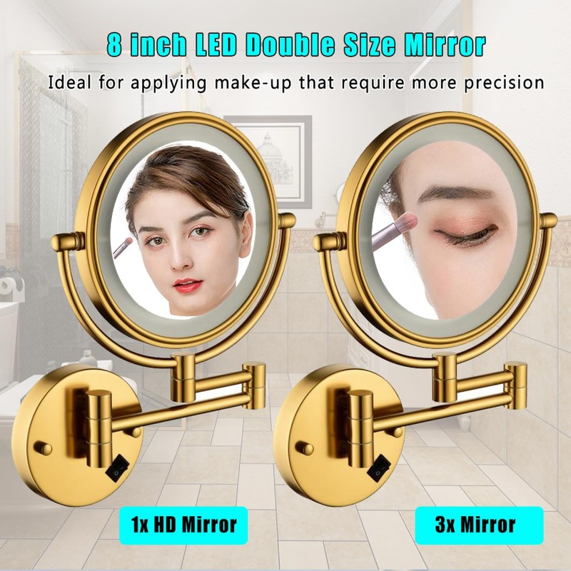 8 Inch LED Wall Mount Two-Sided Magnifying Makeup Mirror -