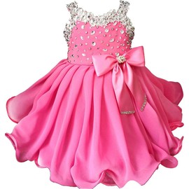 Jenniferwu G466 Infant Toddler Baby Newborn Little Girl's Pageant Party Birthday Dress Bubble Pink Size 9-12M